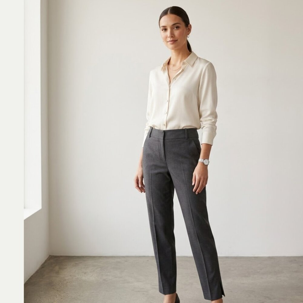 JUDITH & CHARLES Grey Pleated Straight Leg Trousers High Rise Womens 10 Career